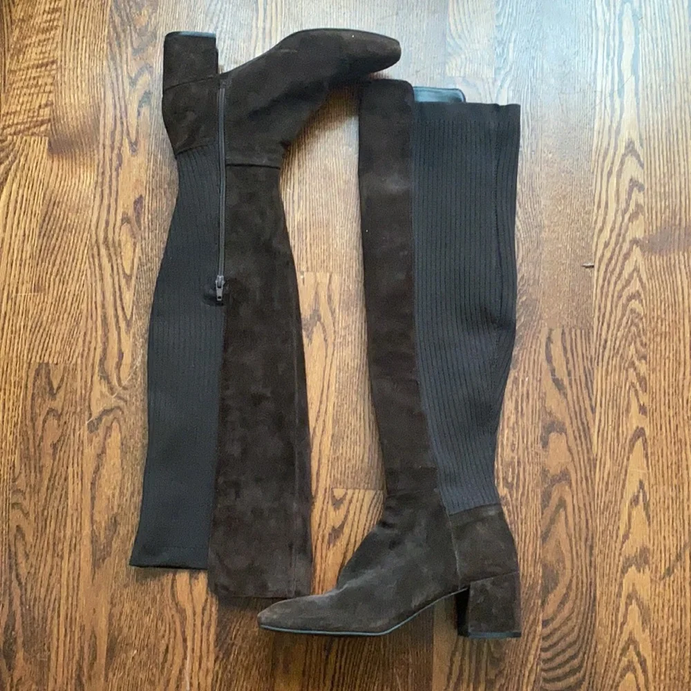 Kenneth Cole Elouise Brown Suede & Rib Knit Over The Knee High Boots